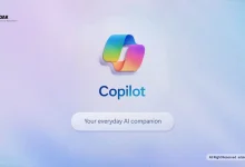 لوگوی Microsoft Copilot با شعار Your everyday AI companion، ابزار هوش مصنوعی مایکروسافت برای بهره‌وری در ویندوز 11