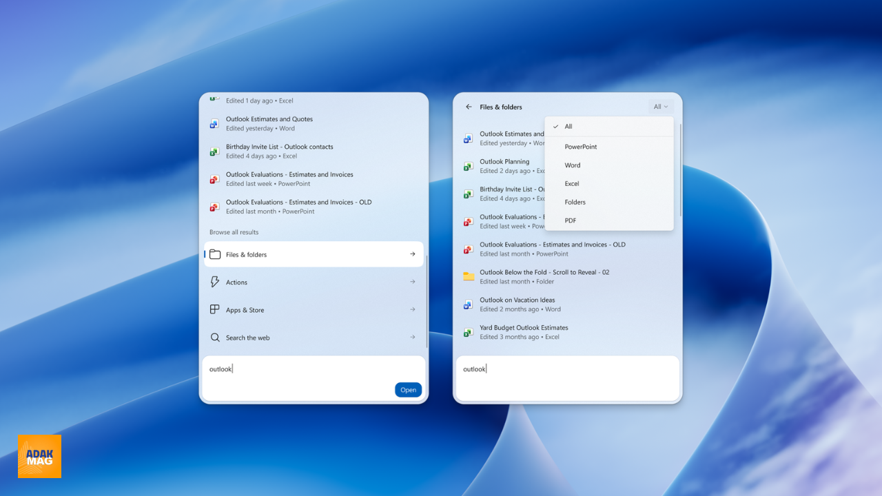 نمایش قابلیت پیش‌نمایش فایل‌های Word، Excel و PowerPoint در Windows Search ویندوز ۱۱ همراه با فیلترهای جست‌وجو و اطلاعات فایل‌ها