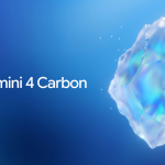 تصویر معرفی مدل هوش مصنوعی Gemini 4 Carbon گوگل با لوگوی رنگی Gemini و طراحی کریستالی آبی روی پس‌زمینه گرادیانی